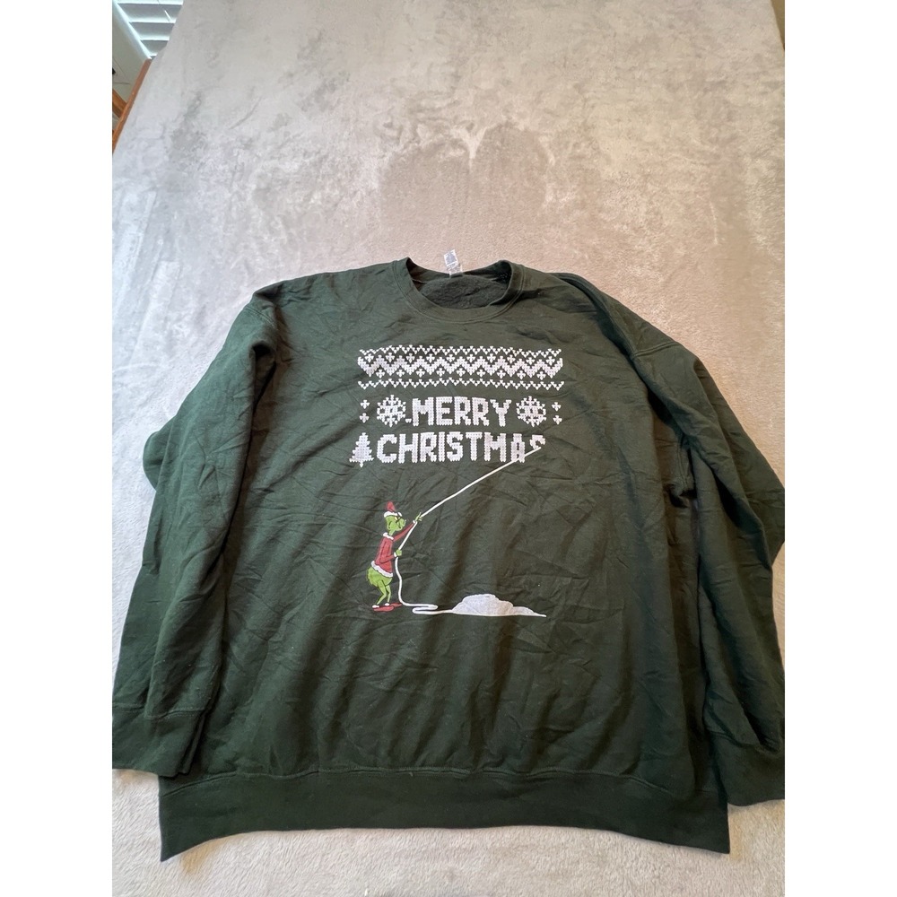 Gildan Heavy Blend Men's XL Green Grinch Fleece Crewneck Pullover Sweatshirt
